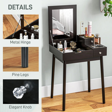 HOMCOM Dressing Table with Flip-up Mirror, Makeup Desk with 2 Drawers, Vanity Table Writing Desk for Bedroom Living Room, Black