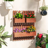 Outsunny Wall-mounted Wooden Garden Planters with Trellis, Drainage Holes and 3 Planter Boxes for Patio, Brown