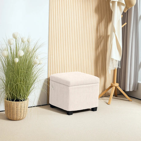 HOMCOM Storage Ottoman Bench, Corduroy Footstool with Removable Lid and Legs, 40cm Storage Chest Box for Living Room, Bedroom, Hallway, Beige