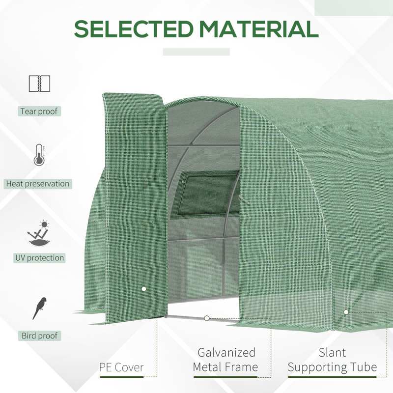 Outsunny Reinforced Walk in Polytunnel Greenhouse, 4x3x2 m