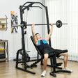 SPORTNOW Smith Machine & Cable Pulley System with Adjustable Weight Bench, Multifunction Home Gym Power Rack with Lat Pull Down System, Barbell Rack for Full Body Training, Black