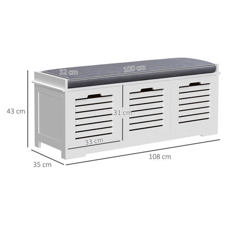 HOMCOM Shoe Storage Bench with 3 Drawers & Removable Grey Seat Cushion Hallway Organisation furniture