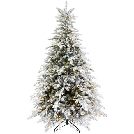 HOMCOM 6ft Bushy Snow-Flocked Artificial Christmas Tree, with LED Lights