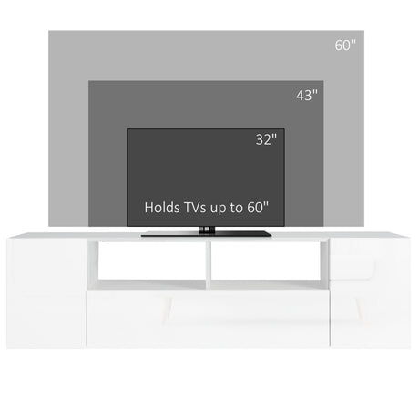 HOMCOM 16 LED Light TV Stand, with Storage - High Gloss White