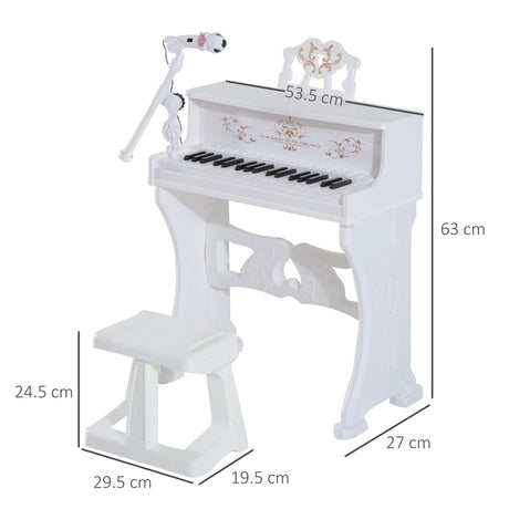 HOMCOM 37 Keys Kids Piano Mini Electronic Keyboard Light Kids Musical Instrument Educational Game Children Grand Piano Toy Set w/Stool & Microphone & Music Stand (White)