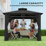 Outsunny 3 x 3 m Garden Gazebo, Double Roof Metal Gazebo with Removable Sidewalls and Church Windows, Outdoor Canopy Shelter, Black