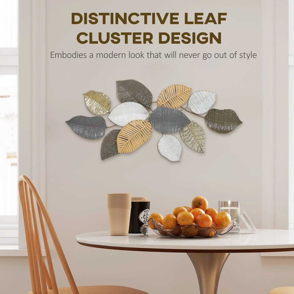 HOMCOM Metal Wall Art, Modern Hanging Wall Decor with Unique Leaf Design for Living Room Bedroom Entryway