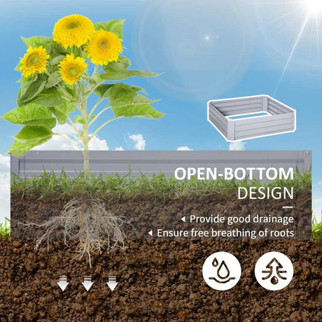 Outsunny Set of 2 291L Raised Garden Bed, Elevated Galvanised Planter Box for Flowers, Herbs, 100x100x30cm, Grey