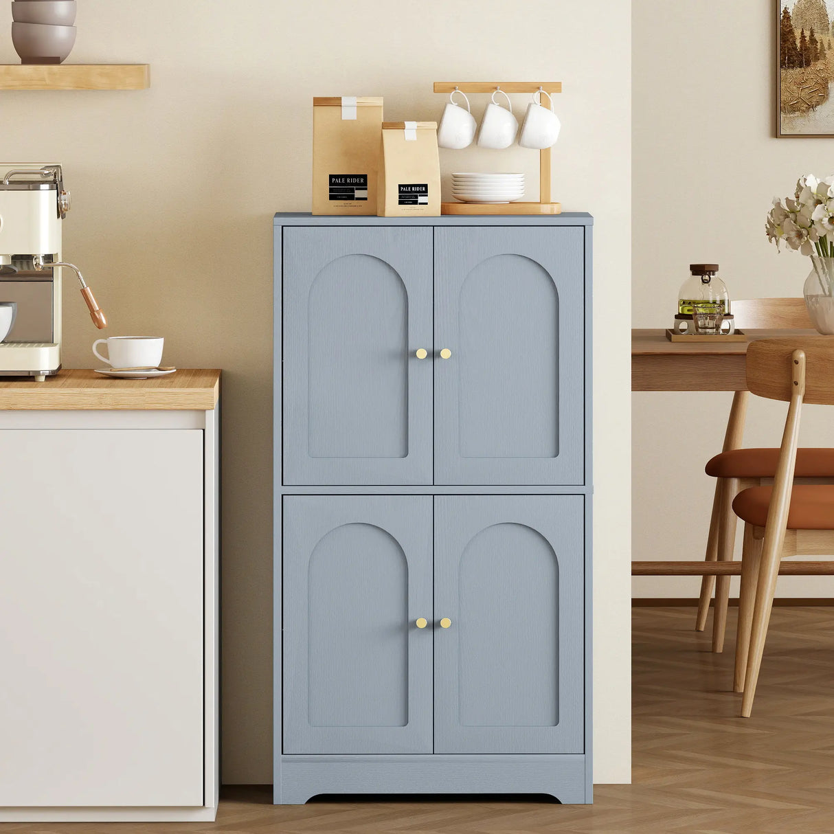 HOMCOM 4-Door Kitchen Storage Cabinet with Adjustable Shelves - Grey