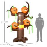 HOMCOM 2.4m Halloween Inflatable Ghost Tree with 4 Pumpkins 2 Build-in LEDs, Blow Up Inflatables for Halloween Party Yard Lawn Outdoor Indoor Decoration
