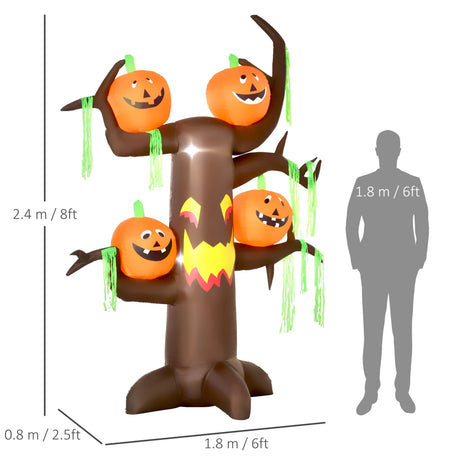 HOMCOM 2.4m Halloween Inflatable Ghost Tree with 4 Pumpkins 2 Build-in LEDs, Blow Up Inflatables for Halloween Party Yard Lawn Outdoor Indoor Decoration