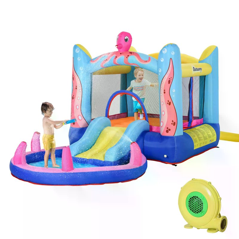 Outsunny Bounce Castle Inflatable Trampoline Slide Pool Octopus Design 3.8 x 2 x 1.8m