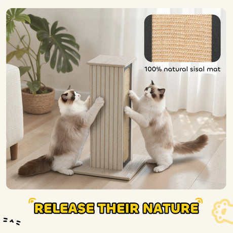 PawHut 63cm Cat Scratching Post, Cat Scratcher with Replaceable Scratching Board, Top Perch, Sisal Scratch Mat, Oak