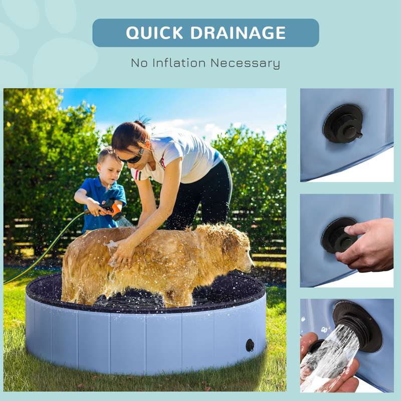 PawHut Foldable Dog Paddling Pool Pet Cat Swimming Pool Indoor/Outdoor Collapsible Summer Bathing Tub Shower Tub Puppy Washer (Φ120 × 30H cm, Blue)