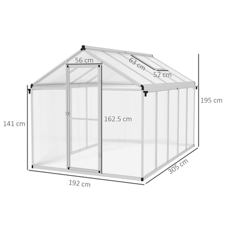 Outsunny 10 x 6ft Aluminium Frame Walk-In Greenhouse, with Foundation