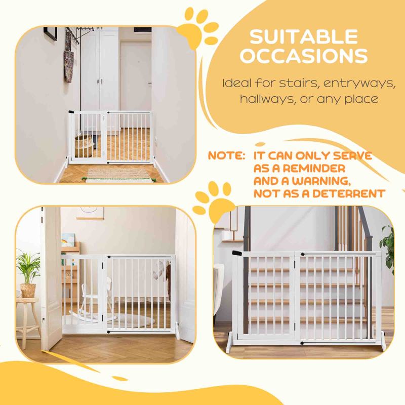 PawHut Wooden Dog Gate, Dog Fence Indoor, Freestanding Dog Barrier, Adjustable Lockable Fence with 3 Panels, 71H x 113-166W cm, White