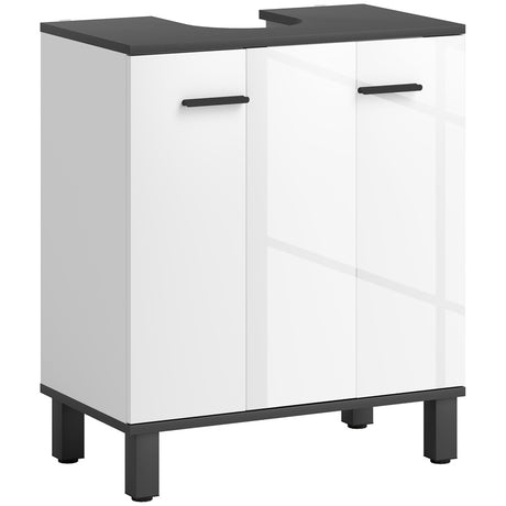 HOMCOM Under Sink Bathroom Cabinet, Modern Under Sink Cabinet with Adjustable Shelf for Basin with or without Pedestal, 60 x 34 x 70cm, High Gloss White