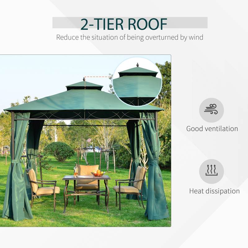 Outsunny 3(m) x 3(m) Metal Garden Gazebo Marquee Party Tent Patio Canopy Pavilion + Sidewalls - Green