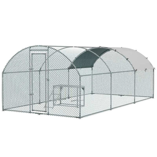 PawHut Walk In Chicken Run with Chicken Activity Shelf and Cover, 2.8 x 5.7 x 2m