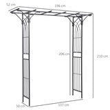 Outsunny 210cm Decorative Metal Garden Trellis Arch with Durable Steel Tubing & Elegant Scrollwork, Great for Weddings, Dark Gre