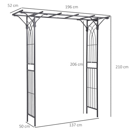Outsunny 210cm Decorative Metal Garden Trellis Arch with Durable Steel Tubing & Elegant Scrollwork, Great for Weddings, Dark Gre