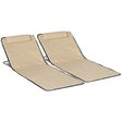 Outsunny Set of 2 Foldable Garden Beach Chair Mat Lightweight Outdoor Sun Lounger Seats Adjustable Back Metal Frame PE Fabric Head Pillow w/ Carry Bag, Beige