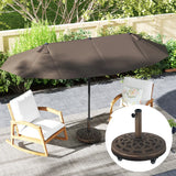 Outsunny 21kg Resin Garden Parasol Base with Wheels, Round Umbrella Stand, Heavy Duty Sun Umbrella Base for 32, 38, 48 mm Umbrella Poles for Deck Poolside, Bronze Tone