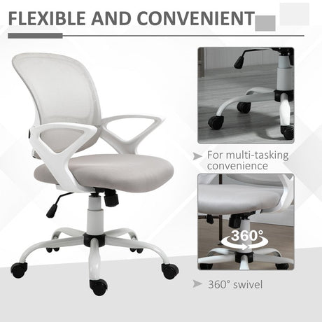 Vinsetto Office Chair Mesh Swivel Desk Chair with Lumbar Back Support Adjustable Height Armrests Grey