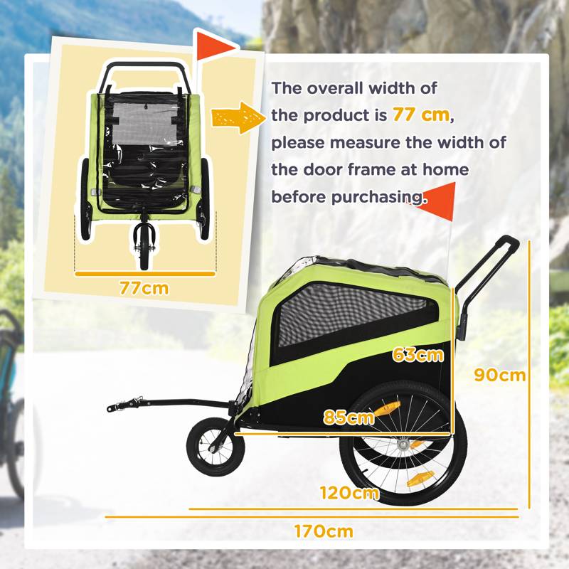 PawHut Dog Bike Trailer, 2 in 1 Dog Stroller for Large Dogs with Hitch, Quick-release 20" Wheels, Pet Bicycle Cart Trolley Carrier for Travel, Green