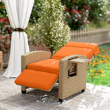 Outsunny 145 Reclining Rattan Armchair, with Footrest - Khaki/Orange