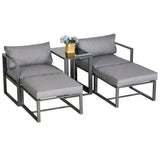 Outsunny 5 Piece Garden Aluminium Conversation Sofa Set Patio Furniture Set Outdoor 2 Sofas 2 Footstools End Table with Cushions