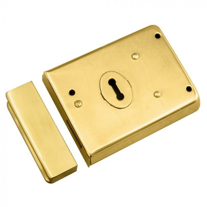 4X3" DUAL HANDED RIM DEADLOCK C/W 2 KEYS - POLISHED BRASS - EACH