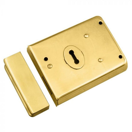 4X3" DUAL HANDED RIM DEADLOCK C/W 2 KEYS - POLISHED BRASS - EACH