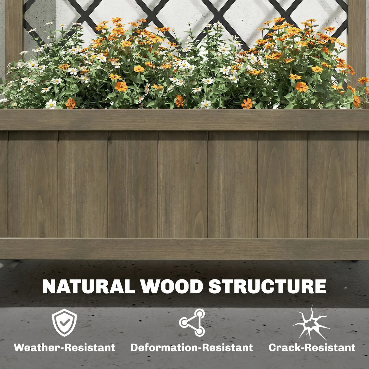 Outsunny Raised Garden Bed with Metal Trellis, Wooden Elevated Planter Box w/Lockable Wheels, Outdoor Raised Planter, Carbonised