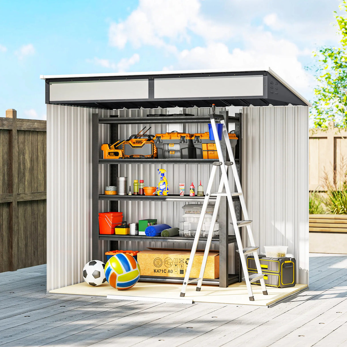 Outsunny 6.5 x 4FT Galvanised Metal Shed with Foundation Kit, Lockable Tool Garden Shed with Double Sliding Doors, Vents, Grey