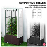 Outsunny Raised Garden Bed with Trellis, Plastic Planter Box with PE Cover, Drainage Holes, Drain Plugs and Water Reservoirs for Climbing Plants, Vegetables, Flowers, 80 x 40 x 140 cm