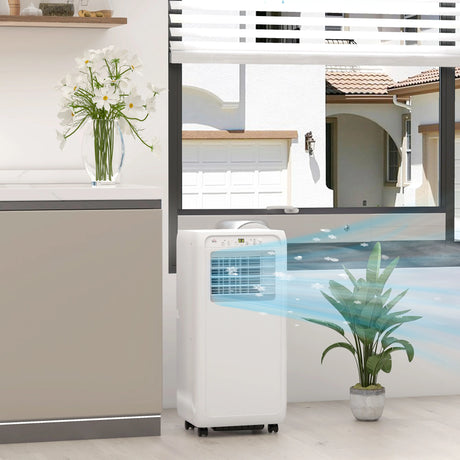 HOMCOM 9,000 BTU Mobile Air Conditioner for Room up to 28m2, with Dehumidifier, 24H Timer, Wheels, Window Mount Kit