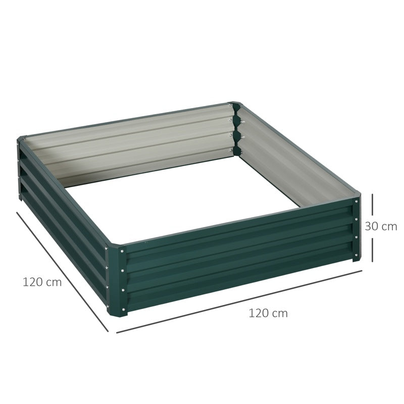 Outsunny Square Raised Garden Bed Box with Weatherized Steel Frame for Vegetables, Flowers, & Herbs, 120 x 120 x 30cm, Green