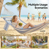 Outsunny Cotton Hammock, Soft Portable Swing Sleeping w/ Headrest & Side Pocket, Blue and White