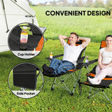 Outsunny Set of 2 Reclining Folding Camping Chair w/ Detachable Footrest, Storage Bag, Cup Holder & Headrest, Lightweight Portable Camp Chair for Beach, Picnic, Orange and Black