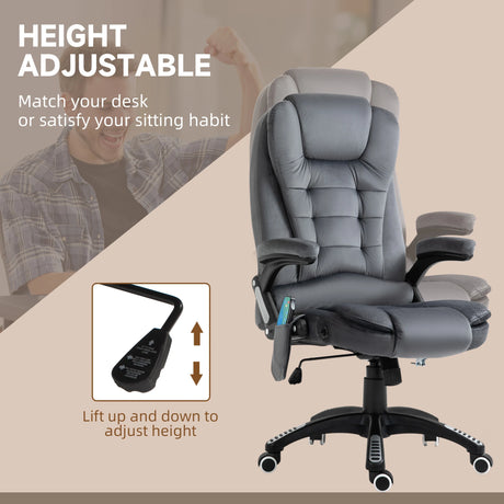 Vinsetto Massage Recliner Chair Heated Office Chair with Six Massage Points Velvet-Feel Fabric 360 Swivel Wheels Grey