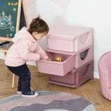 HOMCOM 3 Drawers Plastic Storage Units, 3 Tier Kids Storage Units, Children Toy Chest for Nursery, Playroom, Bedroom, Pink