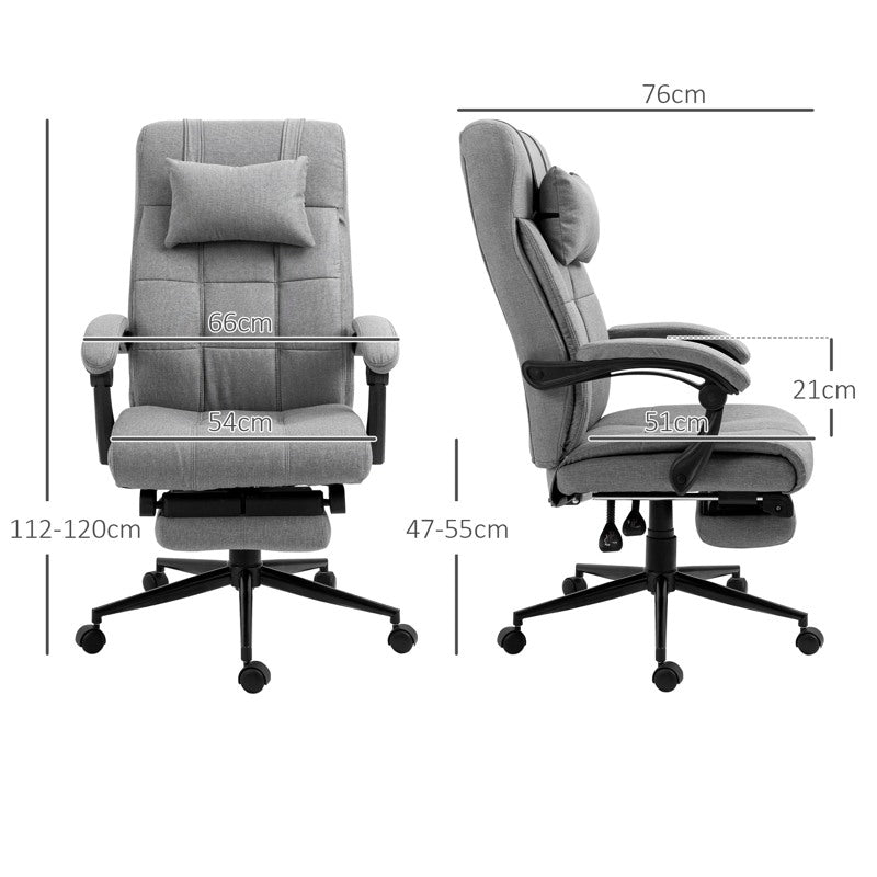 Vinsetto Office Chair with Footrest Ergonomic Office Chair with Armrests Lumber Support and Headrest Light Grey