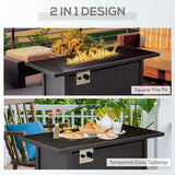 Outsunny Propane Gas Fire Pit Table, 50000BTU Smokeless Firepit Outdoor Patio Heater with Tempered Glass Tabletop, Cover, Glass Beads and Lid, 109cm x 56cm x 64cm, Black