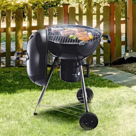 Outsunny Steel Freestanding Charcoal BBQ Grill w/ Wheels Black