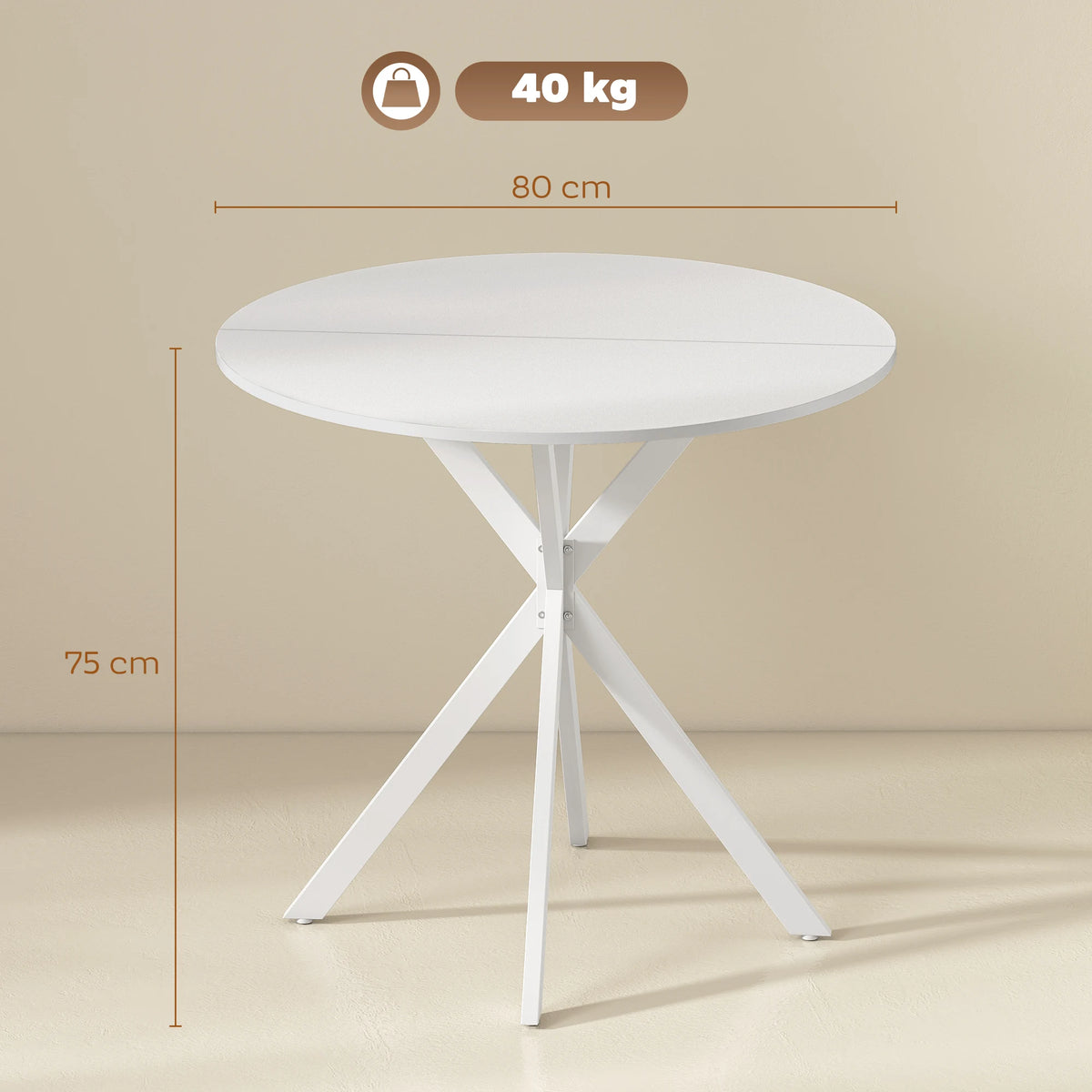 HOMCOM 80cm Industrial Round Dining Table - White