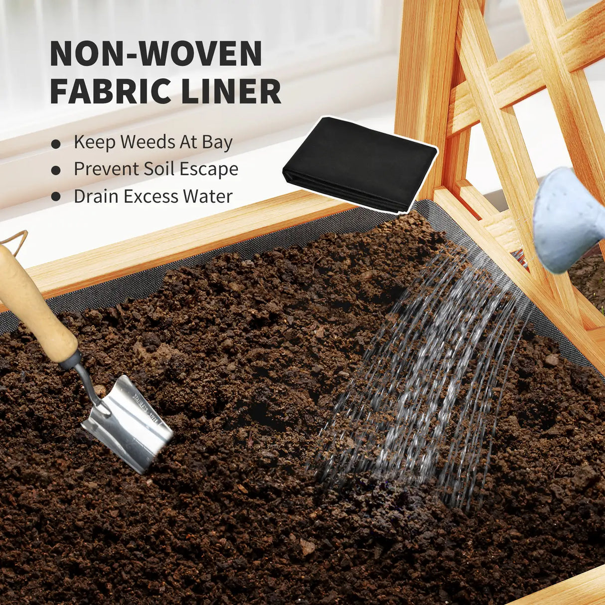 Outsunny Wooden Raised Garden Bed with Trellis, Liner, Drainage Holes, for Vine Climbing Plants, Flowers, 83 x 36 x 145 cm