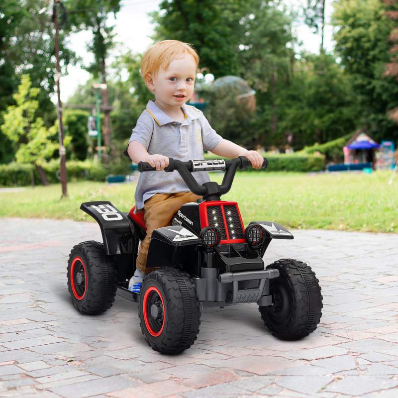 AIYAPLAY 6V Electric Quad Bike for Kids, Ride On ATV w/ Forward Backward, Headlights, for 18-36 Months, Black and Red