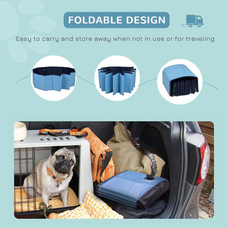 PawHut Foldable Dog Paddling Pool Pet Cat Swimming Pool Indoor/Outdoor Collapsible Summer Bathing Tub Shower Tub Puppy Washer (Φ120 × 30H cm, Blue)