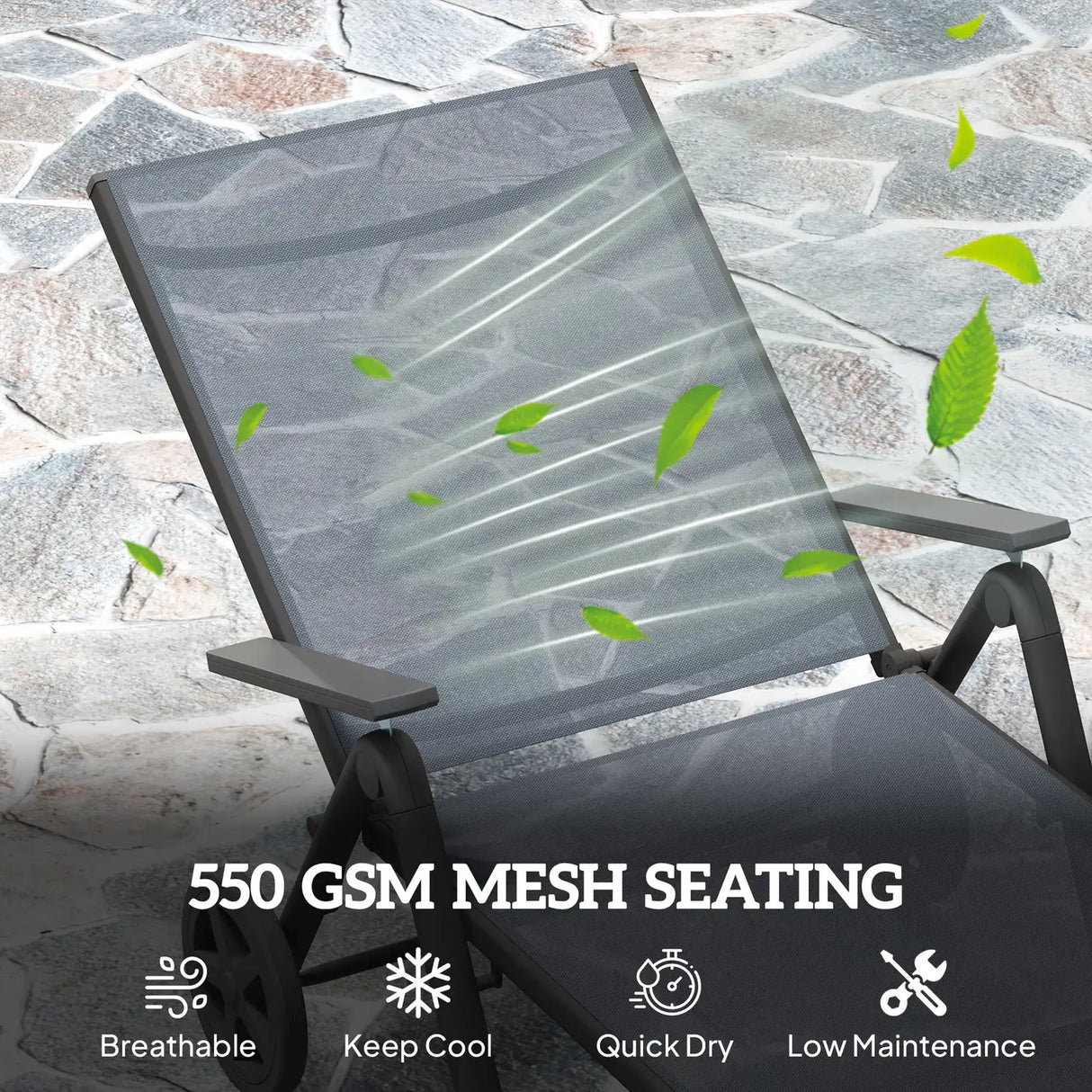 Outsunny Five-Position Reclining Sun Lounger - Grey